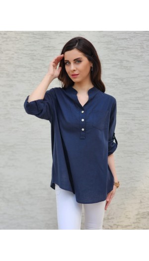 GÖMLEK YARIM DÜĞMELİ LACİVERT