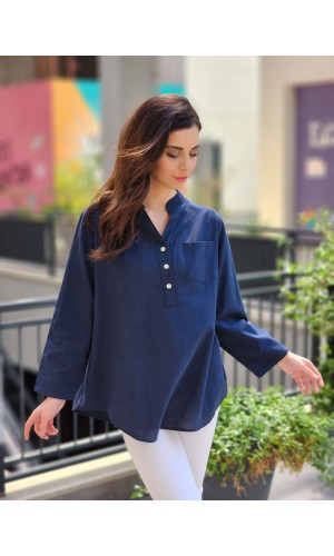 GÖMLEK YARIM DÜĞMELİ LACİVERT