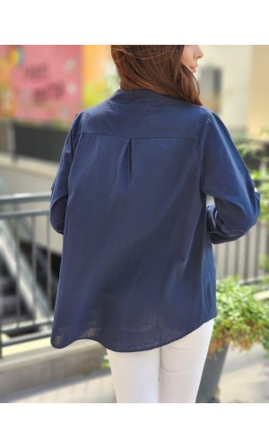 GÖMLEK YARIM DÜĞMELİ LACİVERT