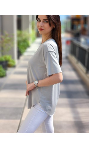 tişört yuvarlak yaka açık gri
