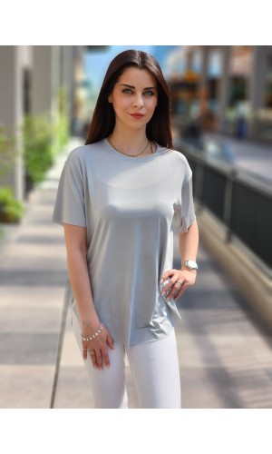 tişört yuvarlak yaka açık gri