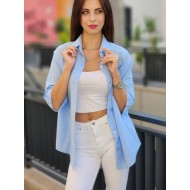 ARKASI DÜĞMELİ KETEN GÖMLEK AÇIK MAVİ