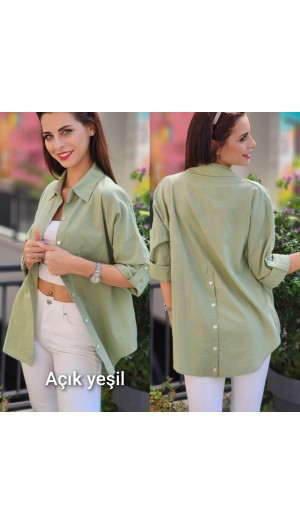 ARKASI DÜĞMELİ KETEN GÖMLEK ÇAĞLA YEŞİLİ