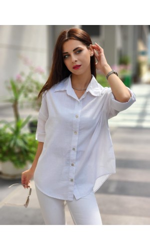 ARKASI DÜĞMELİ KETEN GÖMLEK BEYAZ