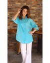 ARKASI DÜĞMELİ KETEN GÖMLEK TURKUAZ MAVİ