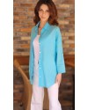 ARKASI DÜĞMELİ KETEN GÖMLEK TURKUAZ MAVİ