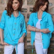 Keten ceket turkuaz mavi 