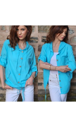 Keten ceket turkuaz mavi 