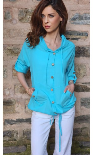 Keten ceket turkuaz mavi 