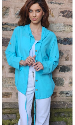 Keten ceket turkuaz mavi 