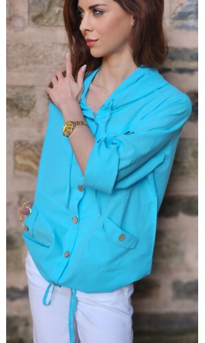 Keten ceket turkuaz mavi 