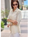 ARKASI DÜĞMELİ KETEN GÖMLEK TAŞ RENGİ