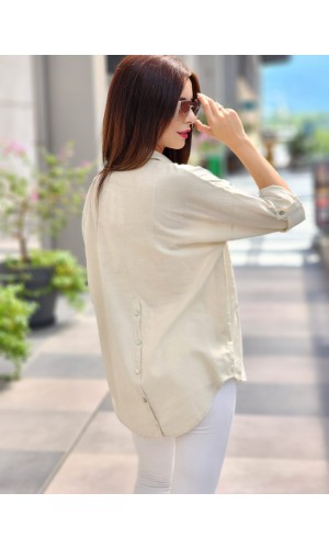 ARKASI DÜĞMELİ KETEN GÖMLEK TAŞ RENGİ