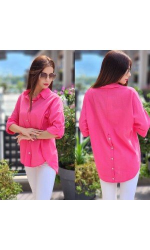 ARKASI DÜĞMELİ KETEN GÖMLEK FUŞYA