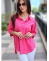ARKASI DÜĞMELİ KETEN GÖMLEK FUŞYA