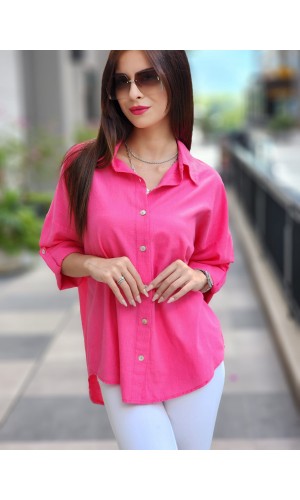 ARKASI DÜĞMELİ KETEN GÖMLEK FUŞYA
