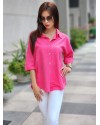 ARKASI DÜĞMELİ KETEN GÖMLEK FUŞYA