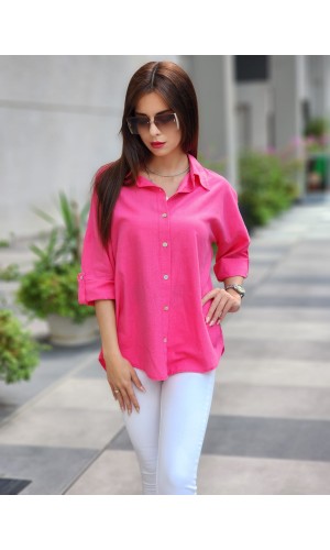 ARKASI DÜĞMELİ KETEN GÖMLEK FUŞYA