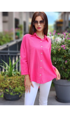 ARKASI DÜĞMELİ KETEN GÖMLEK FUŞYA