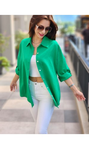 ARKASI DÜĞMELİ KETEN GÖMLEK BENETTON YEŞİLİ 