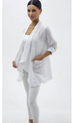 ŞAL YAKA MÜSLİN CEKET BEYAZ