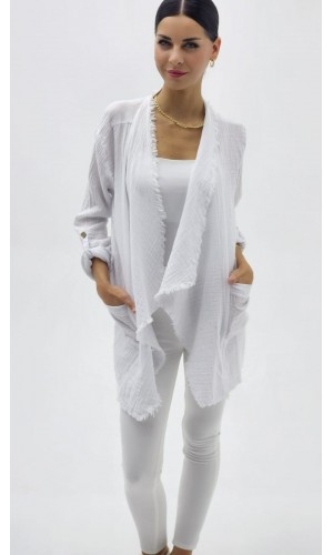 ŞAL YAKA MÜSLİN CEKET BEYAZ