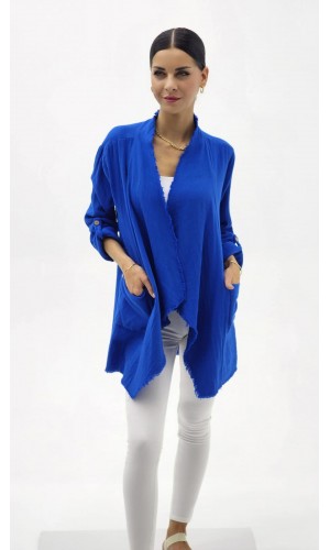 ŞAL YAKA MÜSLİN CEKET KOYU MAVİ