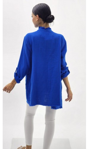 ŞAL YAKA MÜSLİN CEKET KOYU MAVİ