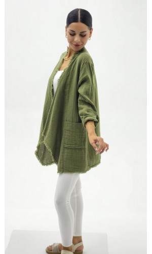 ŞAL YAKA MÜSLİN CEKET HAKİ YEŞİL