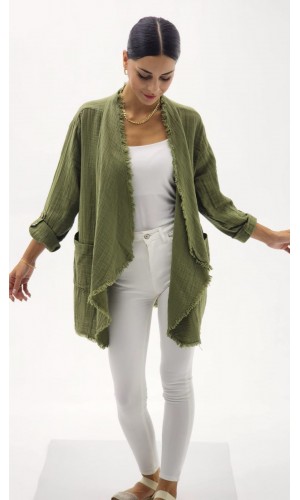 ŞAL YAKA MÜSLİN CEKET HAKİ YEŞİL