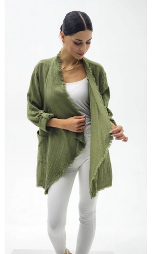 ŞAL YAKA MÜSLİN CEKET HAKİ YEŞİL