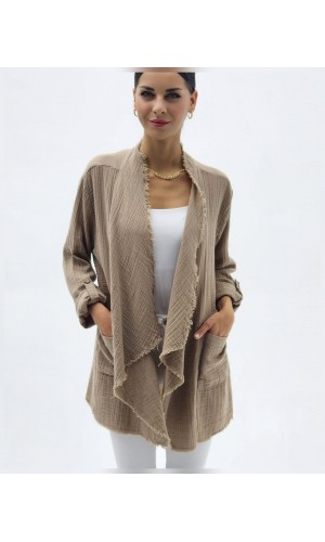 ŞAL YAKA MÜSLİN CEKET TOPRAK RENGİ