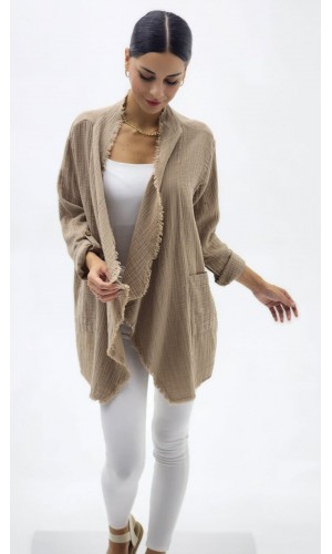 ŞAL YAKA MÜSLİN CEKET TOPRAK RENGİ