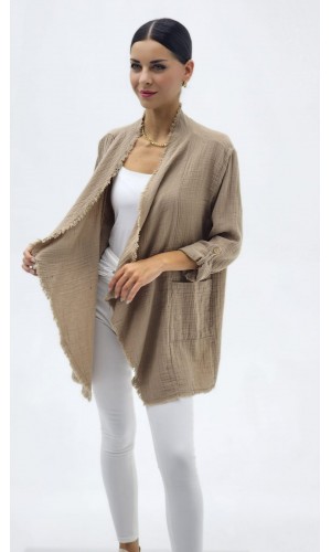 ŞAL YAKA MÜSLİN CEKET TOPRAK RENGİ