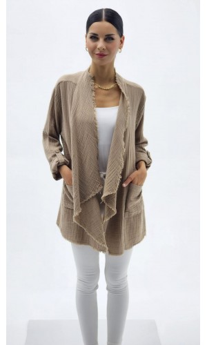 ŞAL YAKA MÜSLİN CEKET TOPRAK RENGİ