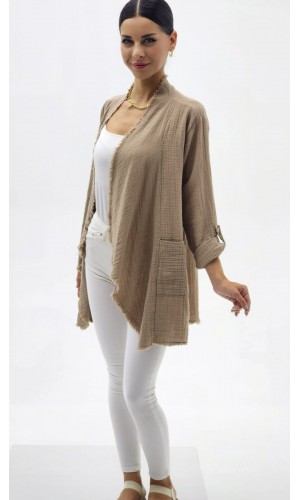 ŞAL YAKA MÜSLİN CEKET TOPRAK RENGİ