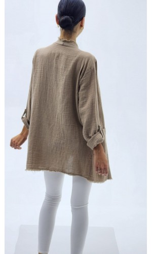 ŞAL YAKA MÜSLİN CEKET TOPRAK RENGİ