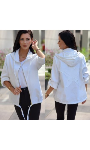 YILDIZ DETAYLI GABARDIN CEKET BEYAZ
