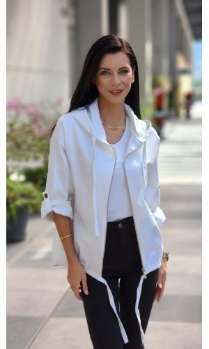 YILDIZ DETAYLI GABARDIN CEKET BEYAZ