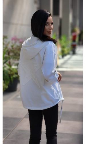 YILDIZ DETAYLI GABARDIN CEKET BEYAZ