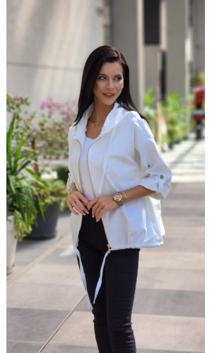 YILDIZ DETAYLI GABARDIN CEKET BEYAZ