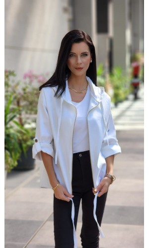 YILDIZ DETAYLI GABARDIN CEKET BEYAZ