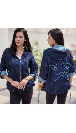 YILDIZ DETAYLI KOT CEKET LACİVERT
