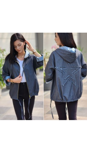 YILDIZ DETAYLI KOT CEKET GRİ