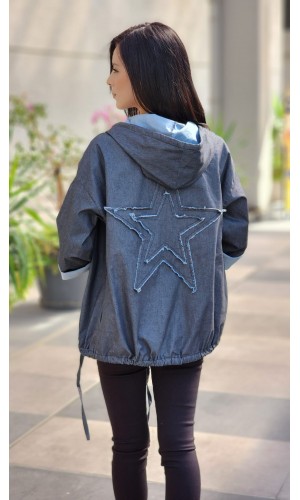 YILDIZ DETAYLI KOT CEKET GRİ